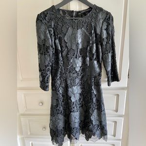 Vegan Leather and Lace ZARA woman embroidered dress. Size M. Made in Spain.